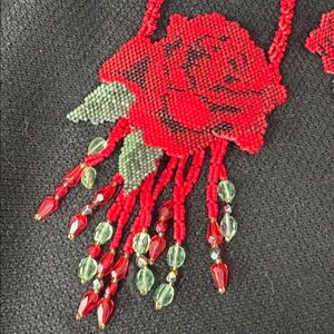 Red Rose seed bead Necklace and Earring Set